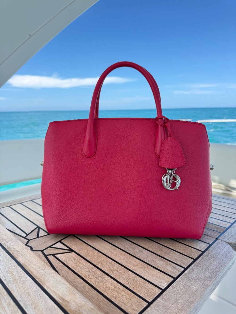 Christian Dior Grained Calfskin Bar Tote Hot Pink